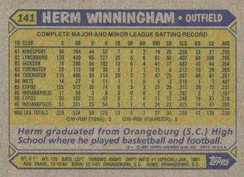 1987 Topps #141 Herm Winningham Back
