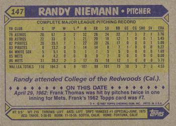 1987 Topps #147 Randy Niemann Back