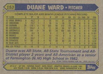 1987 Topps #153 Duane Ward Back