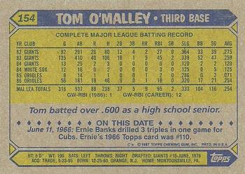 1987 Topps #154 Tom O'Malley Back