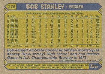 1987 Topps #175 Bob Stanley Back