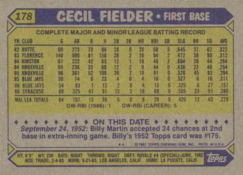 1987 Topps #178 Cecil Fielder Back