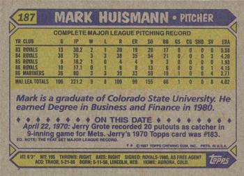 1987 Topps #187 Mark Huismann Back