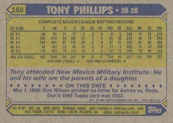 1987 Topps #188 Tony Phillips Back