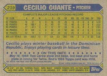 1987 Topps #219 Cecilio Guante Back