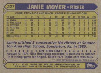 1987 Topps #227 Jamie Moyer Back