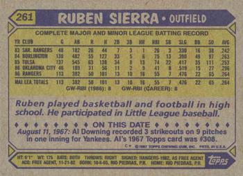 1987 Topps #261 Ruben Sierra Back