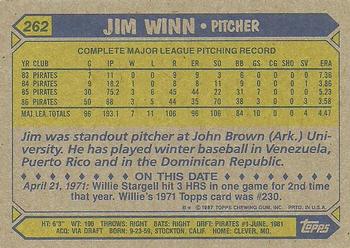 1987 Topps #262 Jim Winn Back