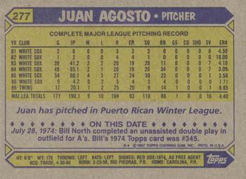 1987 Topps #277 Juan Agosto Back