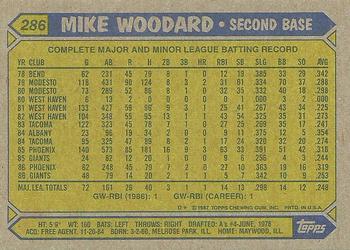 1987 Topps #286 Mike Woodard Back