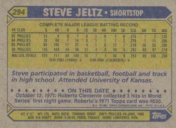 1987 Topps #294 Steve Jeltz Back