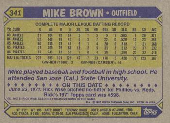1987 Topps #341 Mike Brown Back