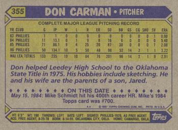 1987 Topps #355 Don Carman Back