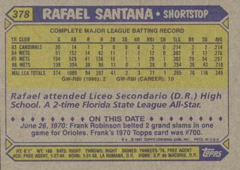 1987 Topps #378 Rafael Santana Back
