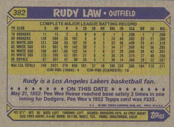 1987 Topps #382 Rudy Law Back