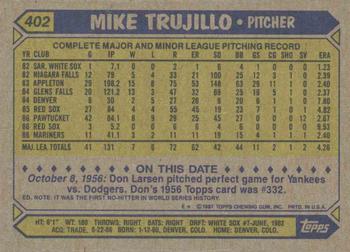 1987 Topps #402 Mike Trujillo Back