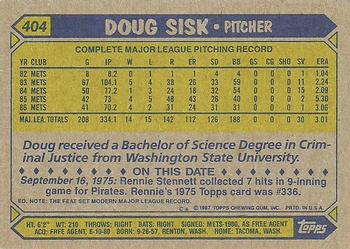 1987 Topps #404 Doug Sisk Back