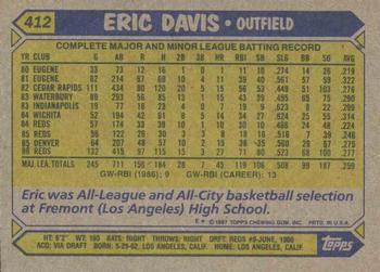 1987 Topps #412 Eric Davis Back