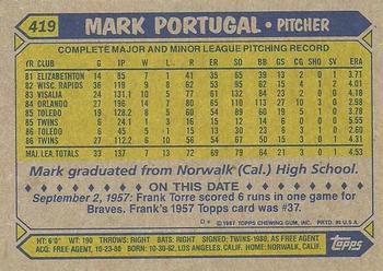 1987 Topps #419 Mark Portugal Back