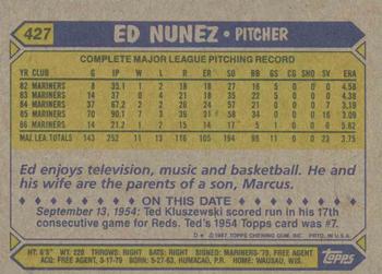 1987 Topps #427 Ed Nunez Back