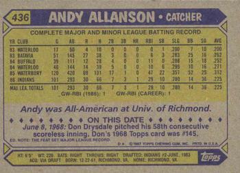 1987 Topps #436 Andy Allanson Back
