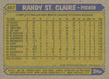 1987 Topps #467 Randy St. Claire Back