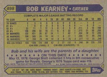 1987 Topps #498 Bob Kearney Back