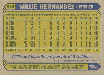 1987 Topps #515 Willie Hernandez Back