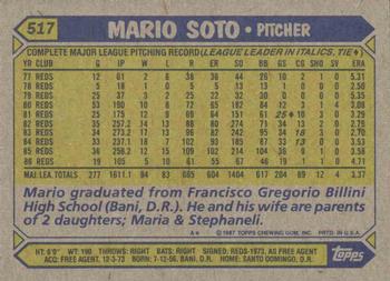 1987 Topps #517 Mario Soto Back