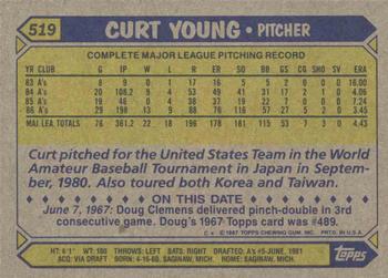 1987 Topps #519 Curt Young Back