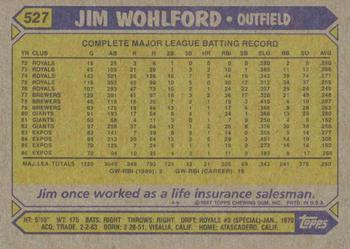 1987 Topps #527 Jim Wohlford Back