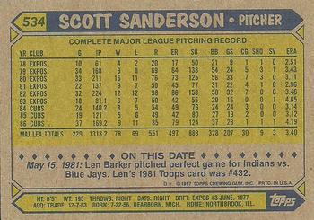 1987 Topps #534 Scott Sanderson Back