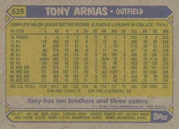 1987 Topps #535 Tony Armas Back