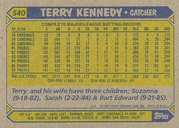 1987 Topps #540 Terry Kennedy Back