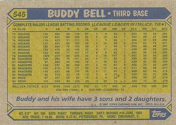 1987 Topps #545 Buddy Bell Back