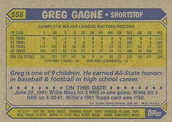 1987 Topps #558 Greg Gagne Back