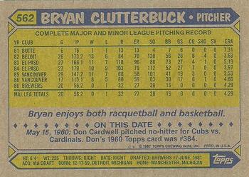 1987 Topps #562 Bryan Clutterbuck Back