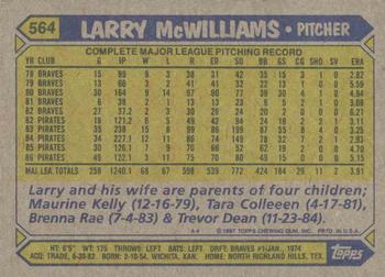 1987 Topps #564 Larry McWilliams Back