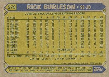 1987 Topps #579 Rick Burleson Back