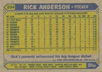 1987 Topps #594 Rick Anderson Back