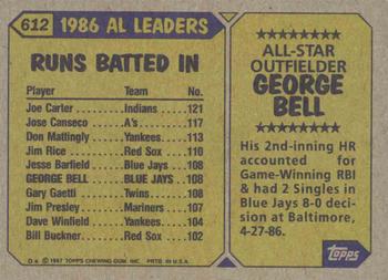 1987 Topps #612 George Bell Back