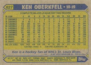 1987 Topps #627 Ken Oberkfell Back