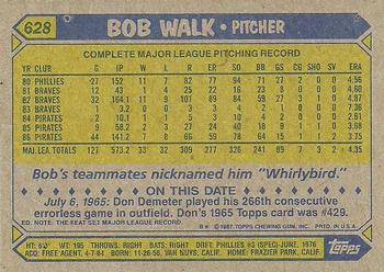 1987 Topps #628 Bob Walk Back