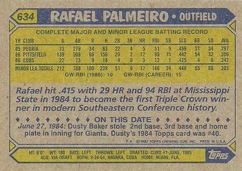 1987 Topps #634 Rafael Palmeiro Back