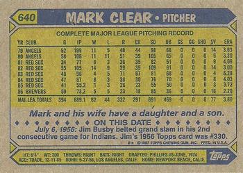1987 Topps #640 Mark Clear Back