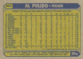 1987 Topps #642 Al Pulido Back