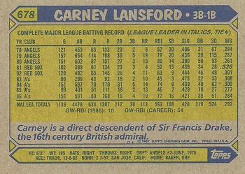 1987 Topps #678 Carney Lansford Back