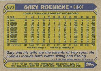 1987 Topps #683 Gary Roenicke Back