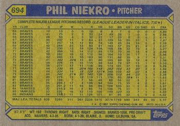 1987 Topps #694 Phil Niekro Back