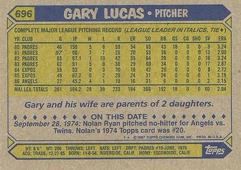 1987 Topps #696 Gary Lucas Back